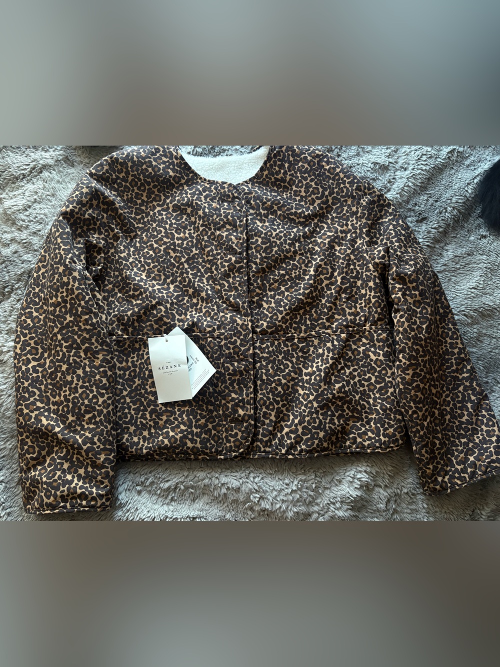 Sezane Leopard Print Cropped Bomber Jacket - Brown/Black